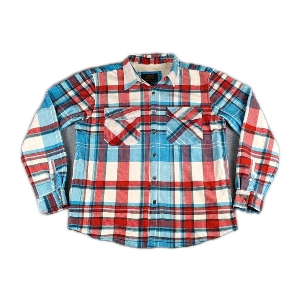 Jondi Design Micro Fleece Lined Plaid Flannel  Shirts Men's XL Red White & Blue